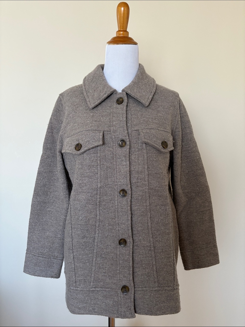 Madewell Taupe Merino Wool Oversized TruckerJacket